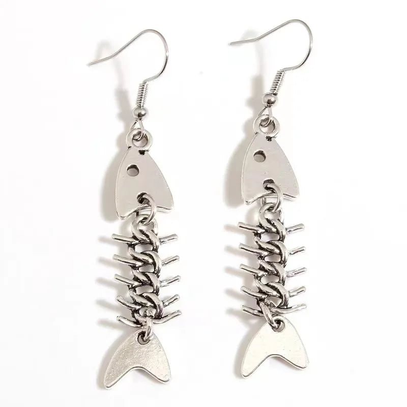 CZTICLE® Fashion Handmade Simple Design Antique Silver Color Fish Bone Earrings