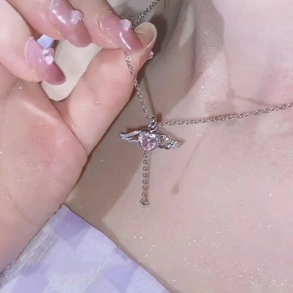 CZTICLE® New design bow pink zircon cross pendant necklace